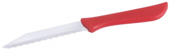 Küchenmesser mit rotem Griff, Wellenschliff
